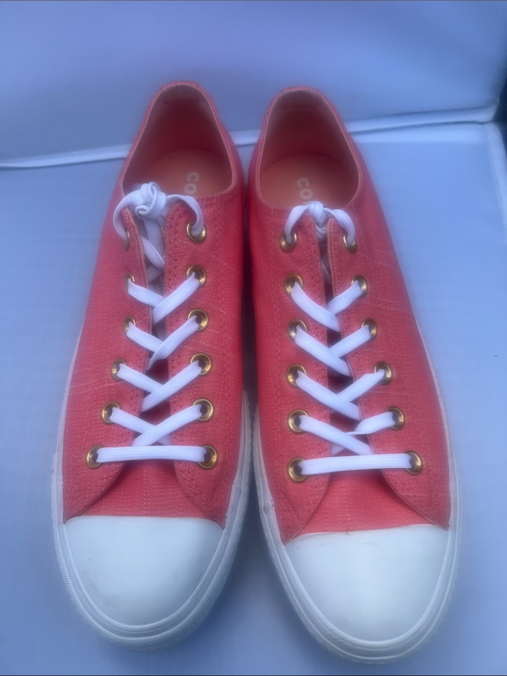 Converse Coral Pink Canvas Low-Top Sneakers with White Accents